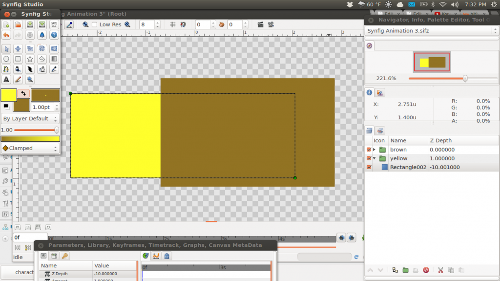 You can't move the yellow rectangle above the brown square even if you make the z-depth folder number less than the brown rectangle's folder.