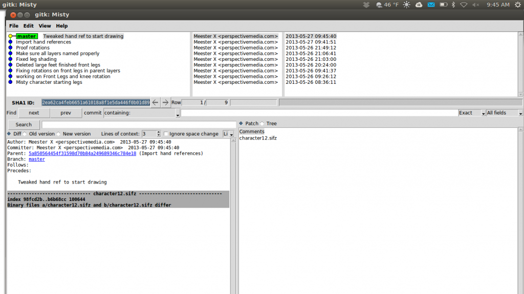 Tracking progress using GIT gui.
