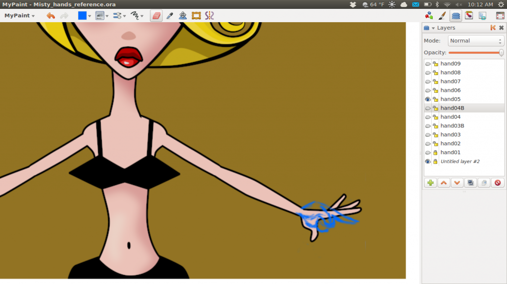 Drawing hands quickly on MyPaint on different layers.