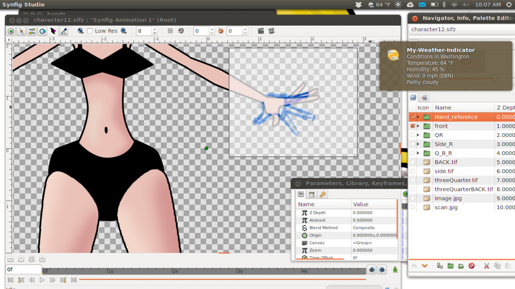Drafting the hands using quick paintings from MyPaint for a little extra help.