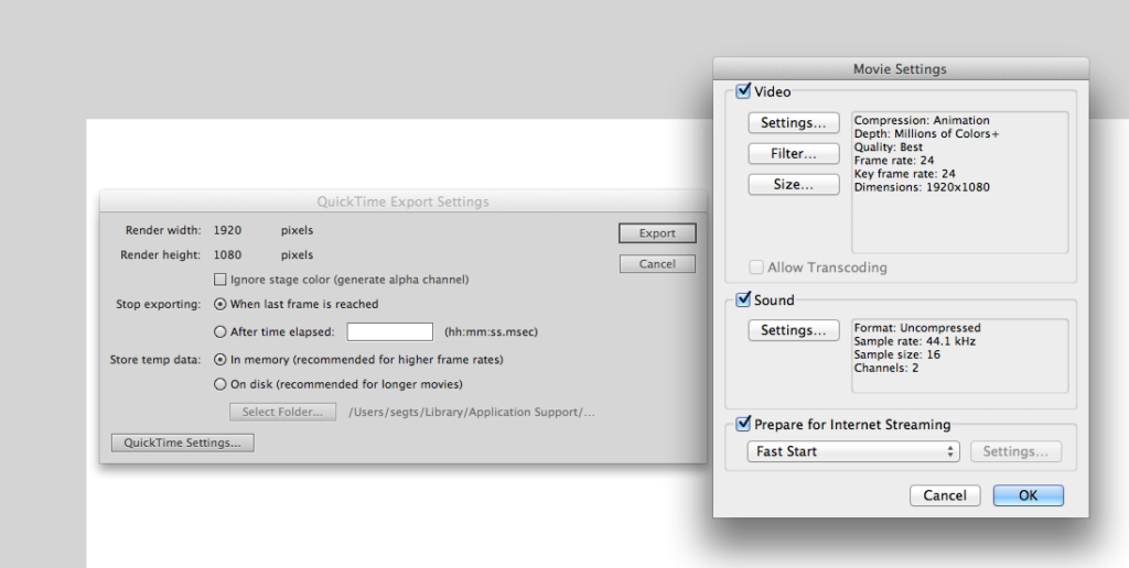 Flash render settings. (Click to enlarge.)