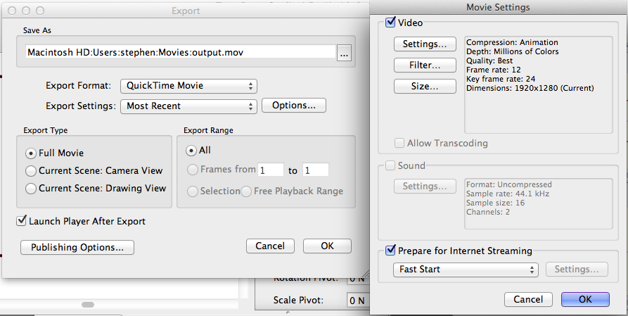 Toon Boom Studio render settings (click to enlarge)