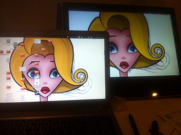 The Yiynova tablet monitor hooked up to my Ubuntu laptop.
