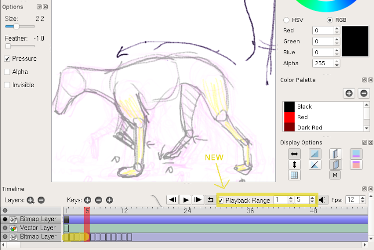 Pencil2D shows off their new playback-range function. Click to enlarge image. Courtesy of Pencil2D