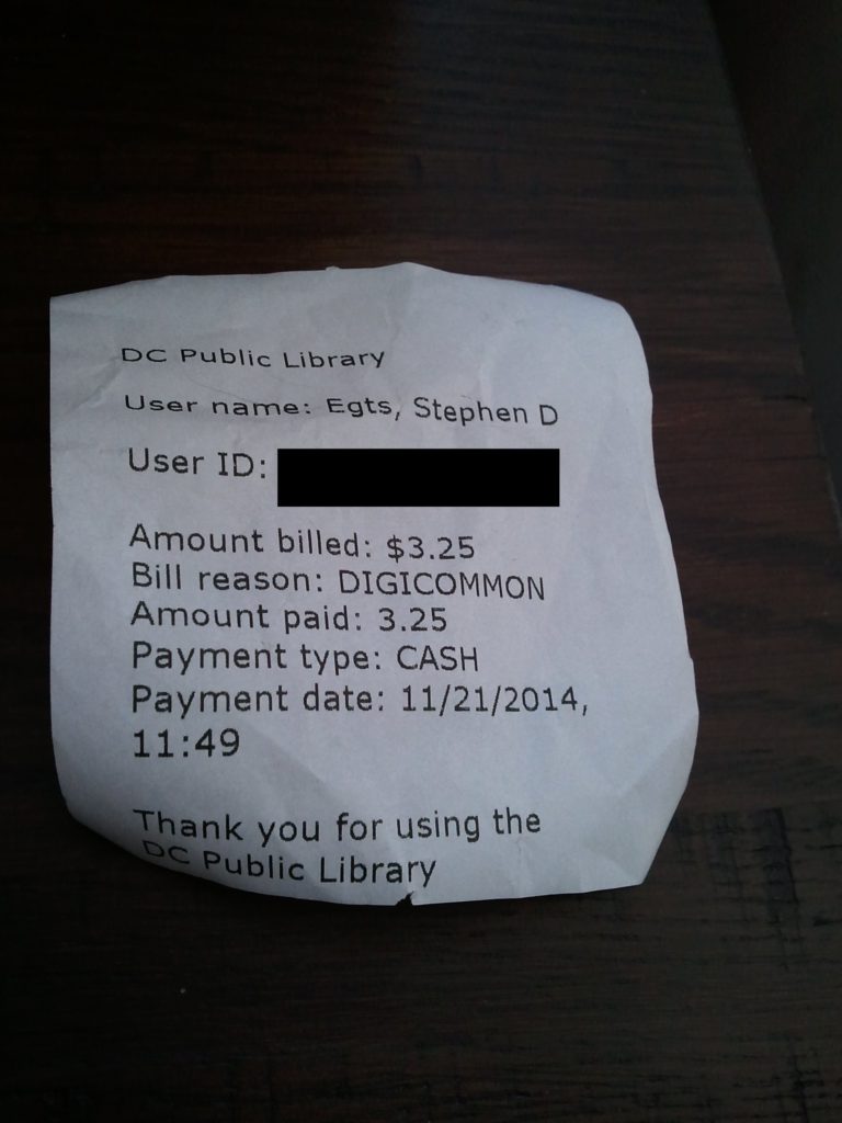 Receipt from the library for the 3D print
